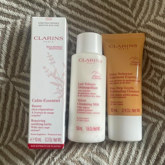 Set 3 Clarins soothing balm, Cleansing Milk & Exfoliating Cleanser - Picture 1 of 6